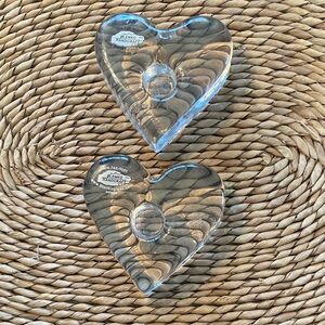 BLENKO Signed Heart-Shaped Glass Candle Holders-set of 2